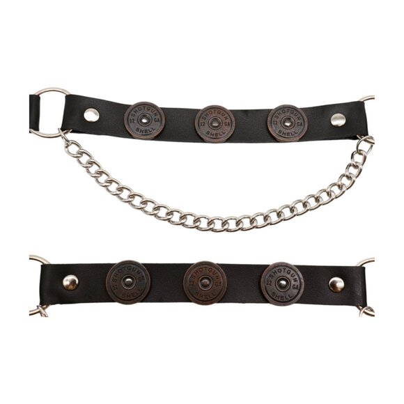 NEW Men Biker Boot Silver Chain Faux Leather 2 Straps Shotgun Bullet Shell Charm - Picture 8 of 16